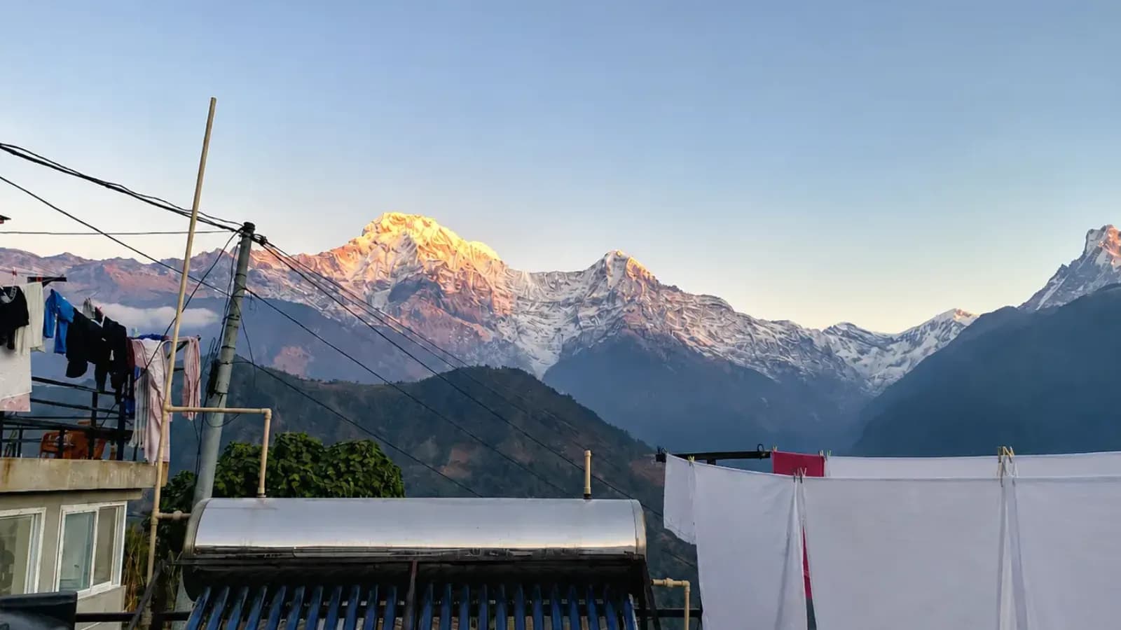 Sunrise over the Annapurna mountain range seen from Simon Guesthouse.